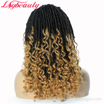 Crochet Braiding Blonde Goddess Faux Locs Human Hair Wigs, Twist Braiding Dread Locks Pre Made Human Hair Wig for Black Women